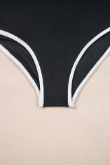 Black Contrast Trim Two Tone Belted One Piece Swimsuit