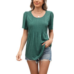 Dark Green Pleated Detail Loose Fit Short Sleeve Tees
