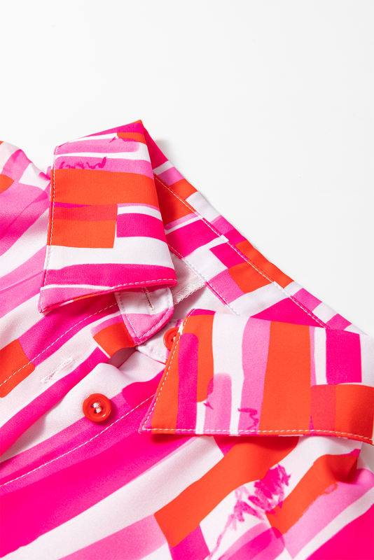 Pink Abstract Print Batwing Sleeve Casual Shirt
