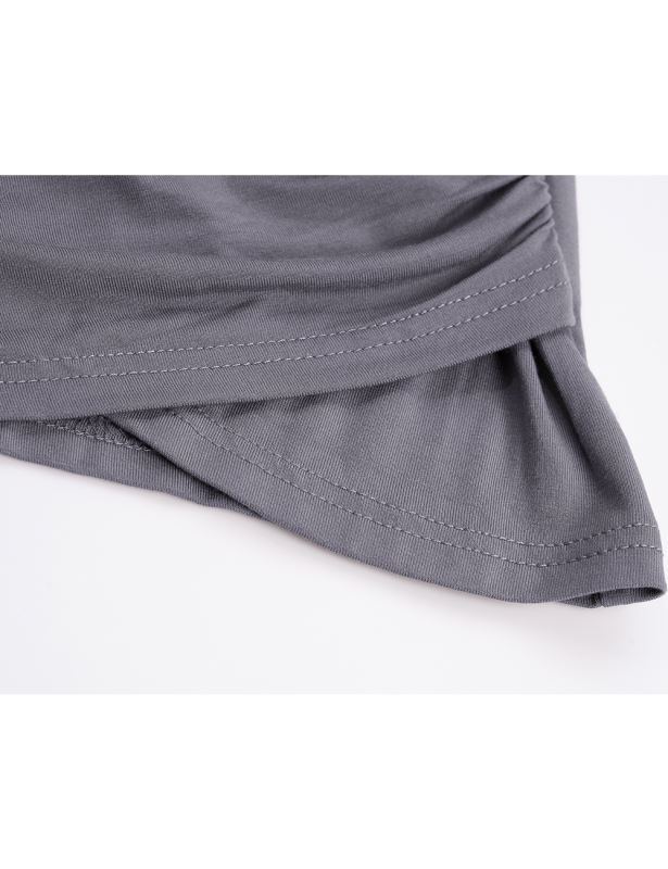 Gray Solid V Neck Slim Fit Short Sleeve Top