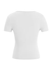 White Solid V Neck Slim Fit Short Sleeve Top