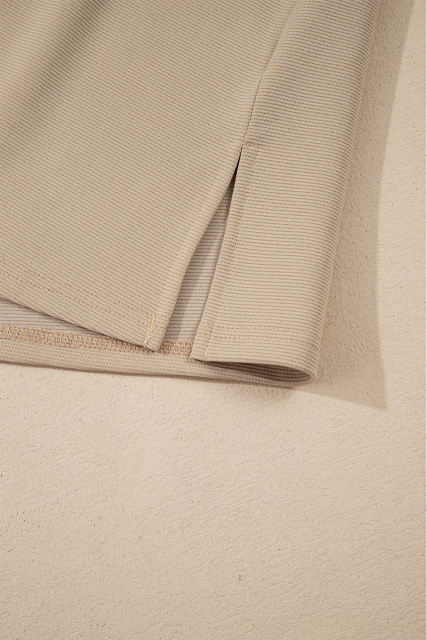 Pale Khaki Contrast V Neck Ruffled Textured Knit Top