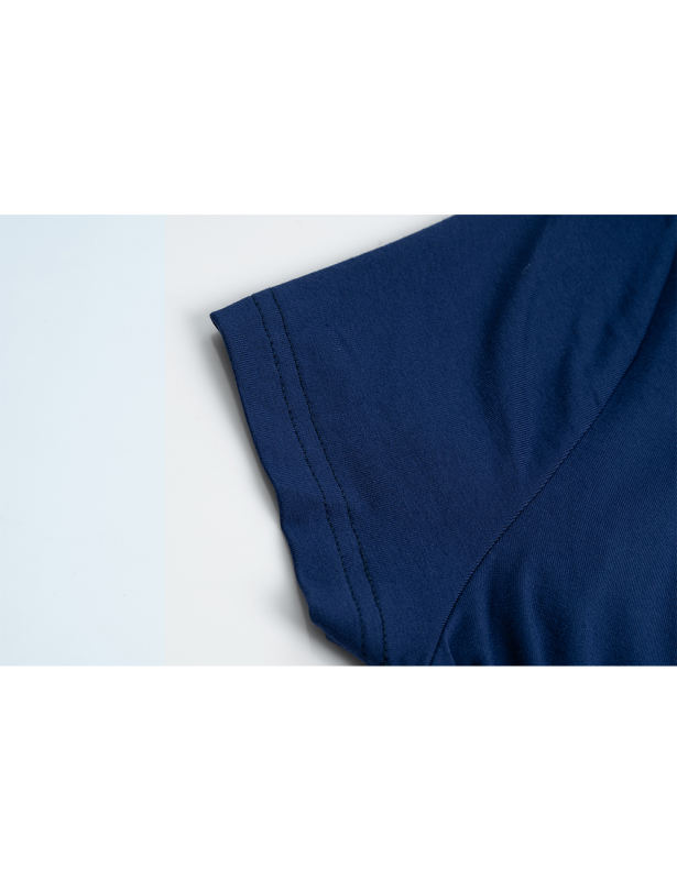 Navy Blue Solid V Neck Slim Fit Short Sleeve Top