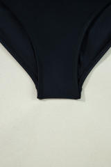 Black Color Contrast Ruffled Wrap V Neck Swimsuit