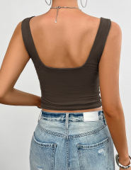 Brown Solid Front Twisted Slim Fit Tank Top