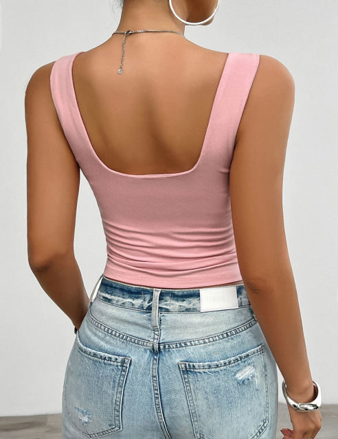 Pink Solid Front Twisted Slim Fit Tank Top
