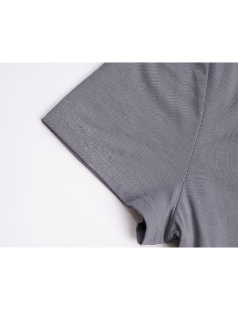 Gray Solid V Neck Slim Fit Short Sleeve Top