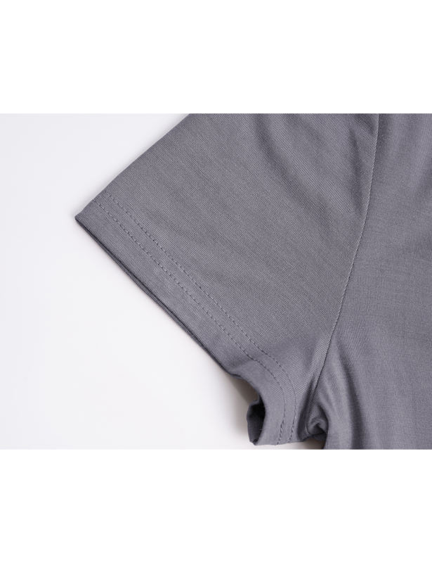 Gray Solid V Neck Slim Fit Short Sleeve Top