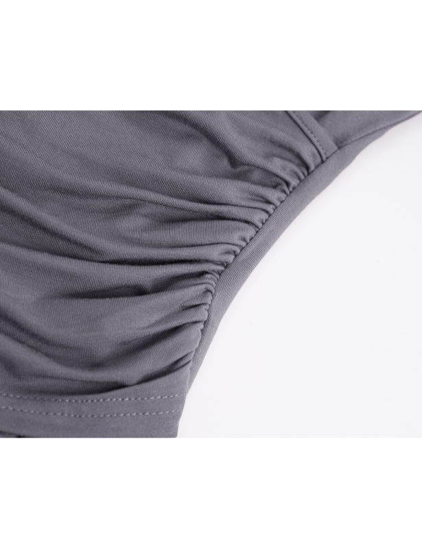 Gray Solid V Neck Slim Fit Short Sleeve Top