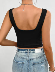 Black Solid Front Twisted Slim Fit Tank Top