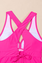 Rose V Neck Ruffled Hem Floral Bottom Tankini Set