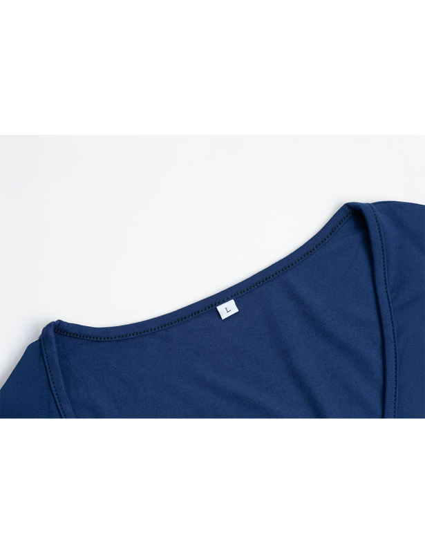 Navy Blue Solid V Neck Slim Fit Short Sleeve Top