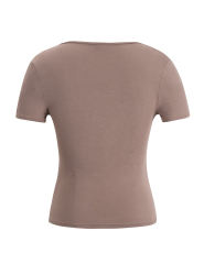 Khaki Solid V Neck Slim Fit Short Sleeve Top
