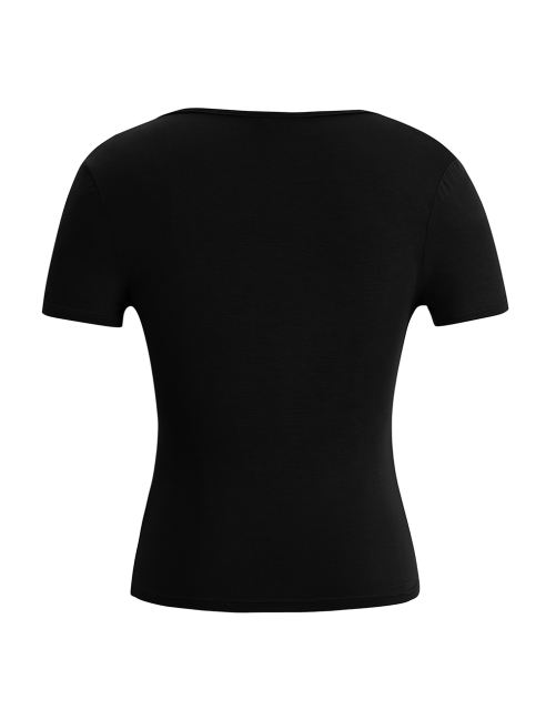 Black Solid V Neck Slim Fit Short Sleeve Top