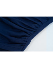 Navy Blue Solid V Neck Slim Fit Short Sleeve Top