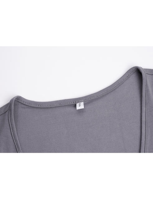 Gray Solid V Neck Slim Fit Short Sleeve Top
