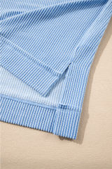 Sky Blue Corded Lantern Sleeve Top High Waist Ruffled Mini Skirt Set