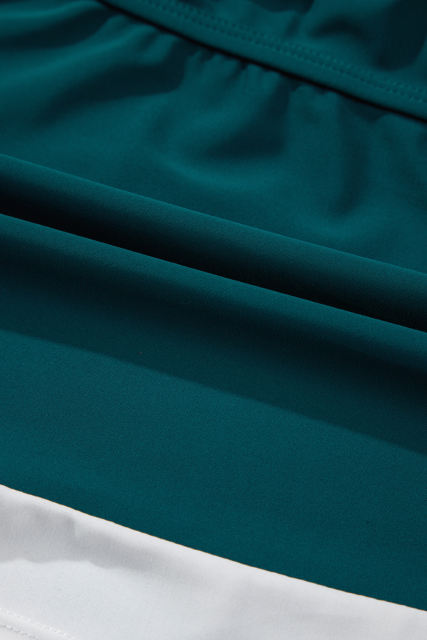 Sea Green Drawstring Tummy Control Mix-and-match 2pcs Tankini Swimsuit