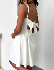 White Square Neck Back Lace-up Sleeveless Mini Dress