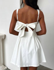 White Square Neck Back Lace-up Sleeveless Mini Dress