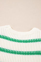 Bright Green Striped Round Neck Casual Sweater Vest