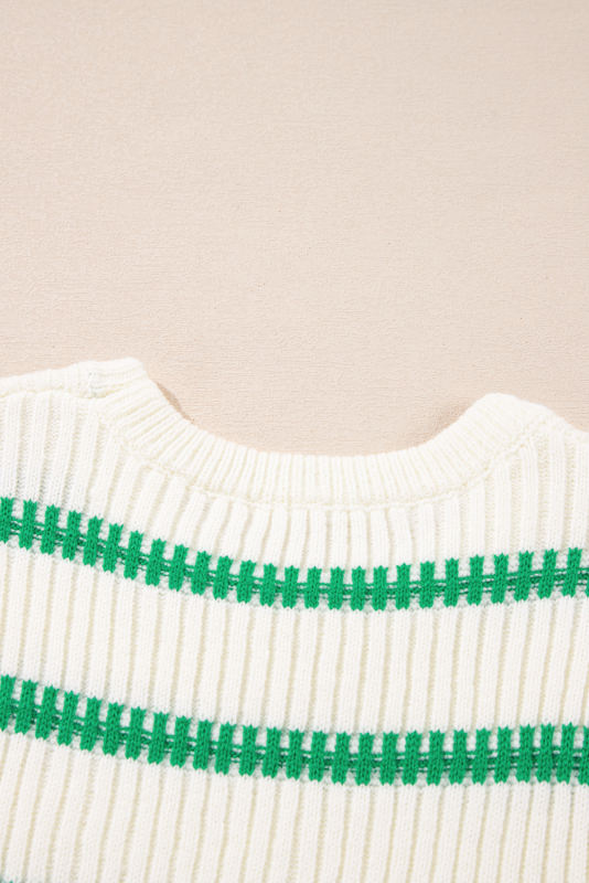 Bright Green Striped Round Neck Casual Sweater Vest