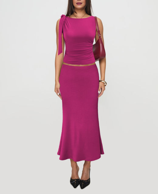 Rosy Lace-up Smocked Waist Tank Top and Maxi Skirt Set