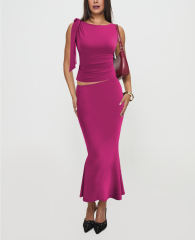 Rosy Lace-up Smocked Waist Tank Top and Maxi Skirt Set