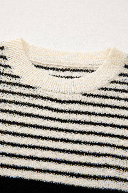 Black white Striped O Neck Sweater Vest