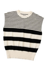 Black white Striped O Neck Sweater Vest