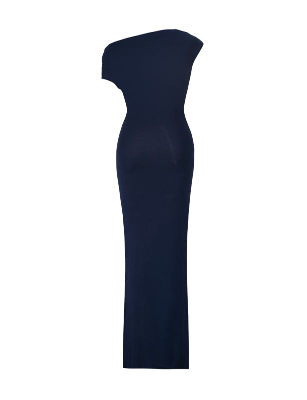 Navy Blue Ruched Off Shoulder Maxi Bodycon Dress