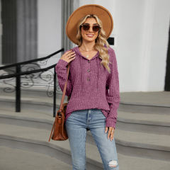 Purplish Red Solid Color Loose Fit Drawstring Hoodie