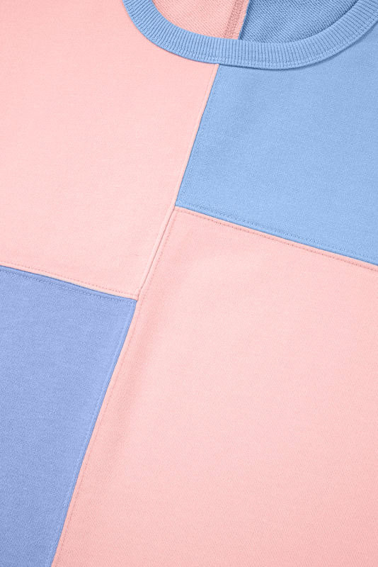 Sky Blue Colorblock Patchwork Long Sleeve Shorts Outfit