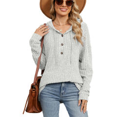 Light Grey Solid Color Loose Fit Drawstring Hoodie