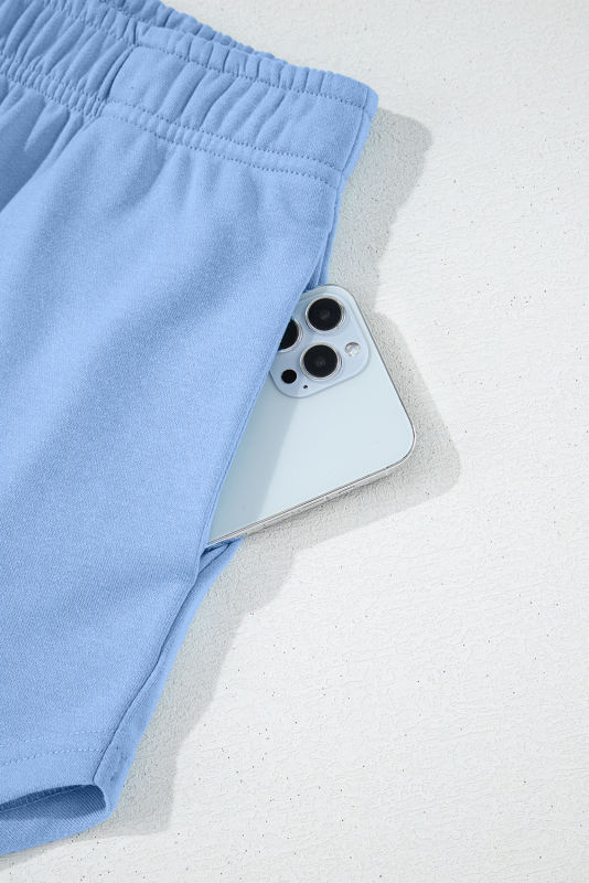 Sky Blue Colorblock Patchwork Long Sleeve Shorts Outfit