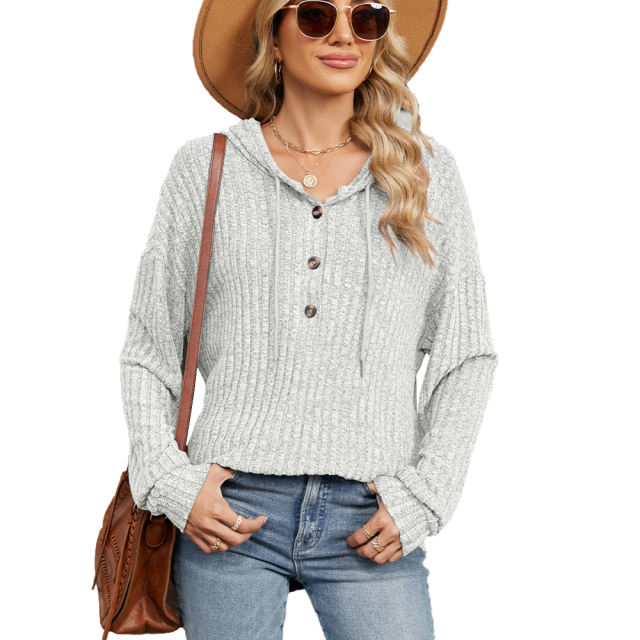 Light Grey Solid Color Loose Fit Drawstring Hoodie