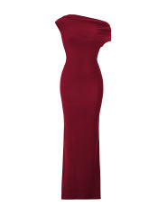 Burgundy Ruched Off Shoulder Maxi Bodycon Dress