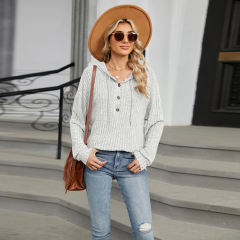 Light Grey Solid Color Loose Fit Drawstring Hoodie