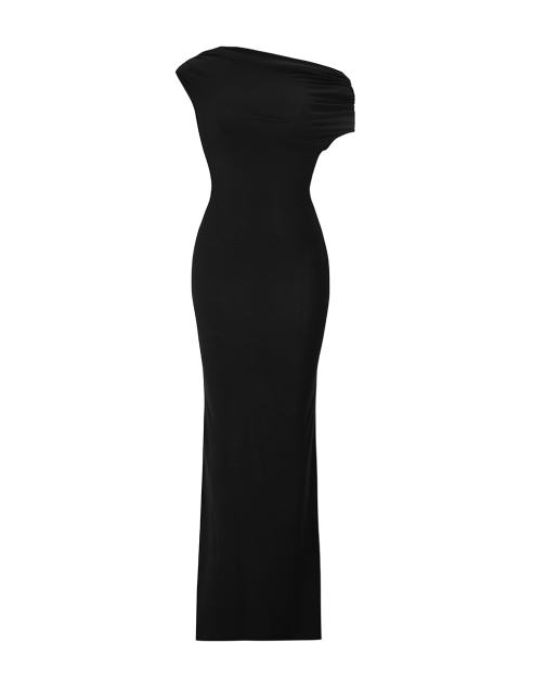 Black Ruched Off Shoulder Maxi Bodycon Dress