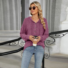 Purplish Red Solid Color Loose Fit Drawstring Hoodie