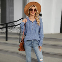 Blue Solid Color Loose Fit Drawstring Hoodie