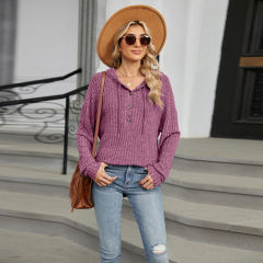 Purplish Red Solid Color Loose Fit Drawstring Hoodie