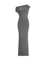 Grey Ruched Off Shoulder Maxi Bodycon Dress