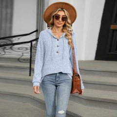 Light Blue Solid Color Loose Fit Drawstring Hoodie