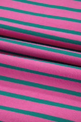 Pink Stripe Colorblock Ruffled Sleeve Crew Neck Blouse