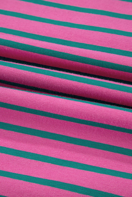 Pink Stripe Colorblock Ruffled Sleeve Crew Neck Blouse