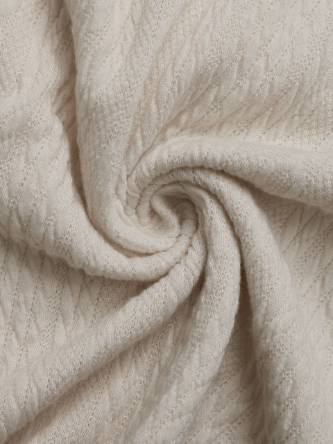 Beige Textured Patchwork Plaid Long Sleeve Top