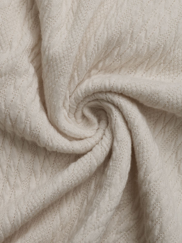 Beige Textured Patchwork Plaid Long Sleeve Top