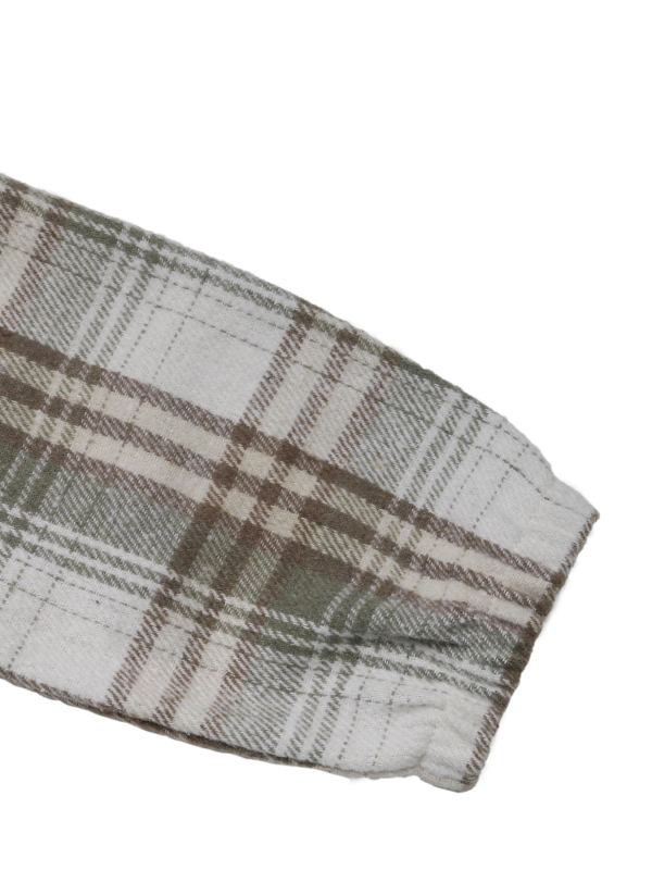 Beige Textured Patchwork Plaid Long Sleeve Top