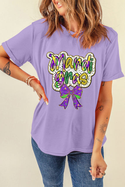 Wisteria mardi gras Bow Printed Crewneck Holiday T Shirt